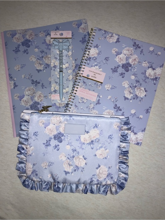 LoveShackFancy Other - 4-Piece LoveShackFancy x Yoobi Blue Floral Notebook & Ruffle Pouch Set